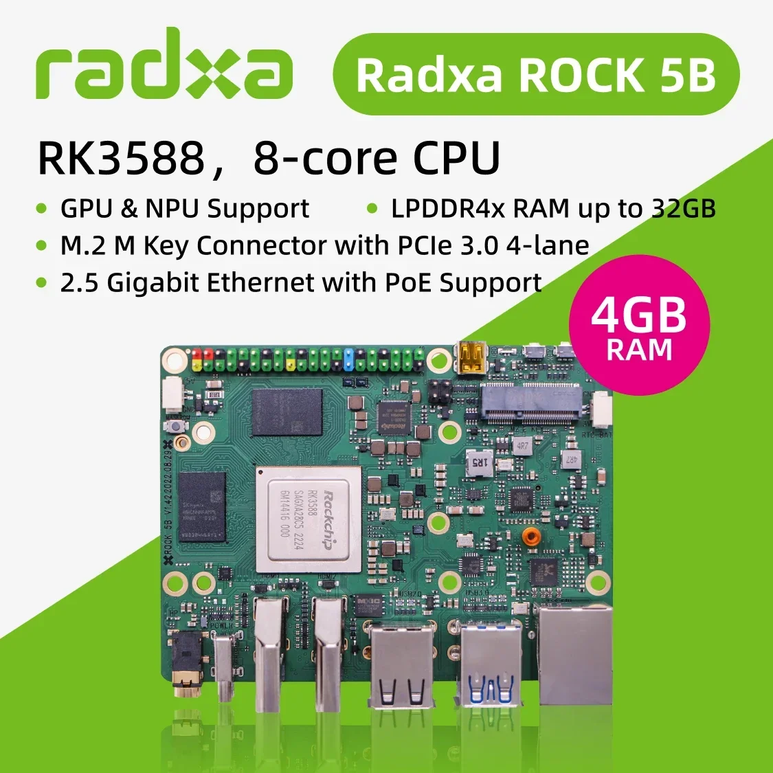 Radxa ROCK 5B SBC 8-Core CPU 8K HDMI M.2 PCIe