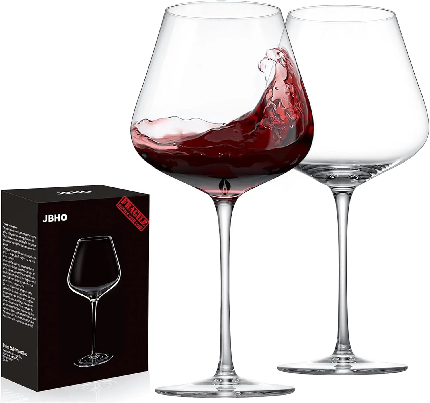 

Hand Blown Italian Style Crystal Burgundy Wine Glasses - Lead-Free Premium Crystal Clear Glass - Set of 2-21 Ounce - Gif