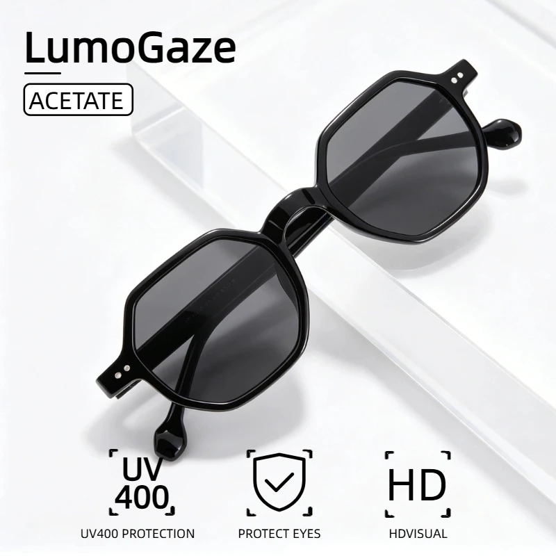 Image of LumoGaze Klassische Retro Nischen-Design Mode Damen-Sonnenbrille Polygonale Acetat-Herren-Fahrerbrille UV400 Nylon-Gläser