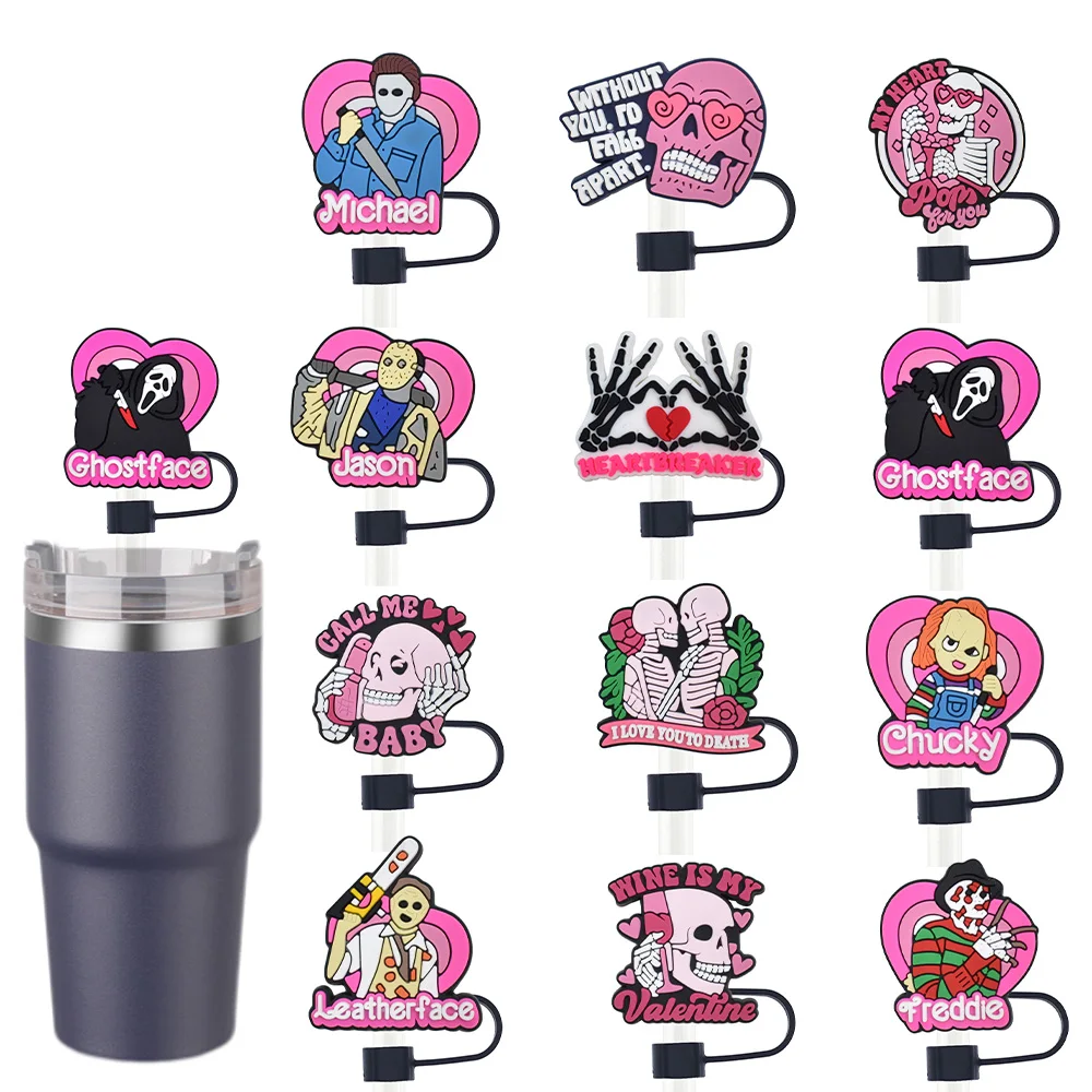 

1-12pcs Halloween American Cartoons Straw Cover Cap Drink Straw Plug Reusable Fit Cup Accessories Straw Cap Charms Pendant Gift