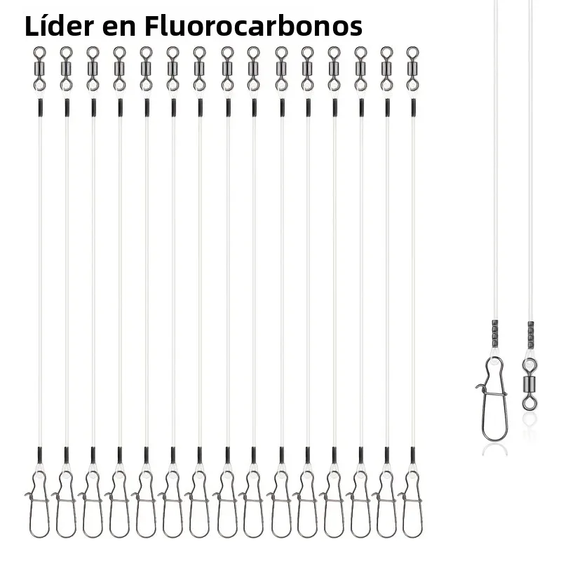 15 piezas de línea de pesca de fluorocarbono - Línea invisible y resistente para pescar lubina, trucha, lucio, 7kg/9kg/12kg/14kg/18kg/20kg/23kg