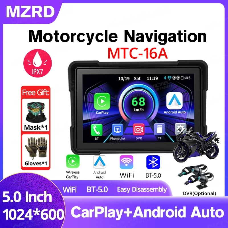 

MZRD MTC-16A otorcycle Navigation DVR Waterproof Screen Wireless Carplay Android Auto BT Multifunctional Monitor