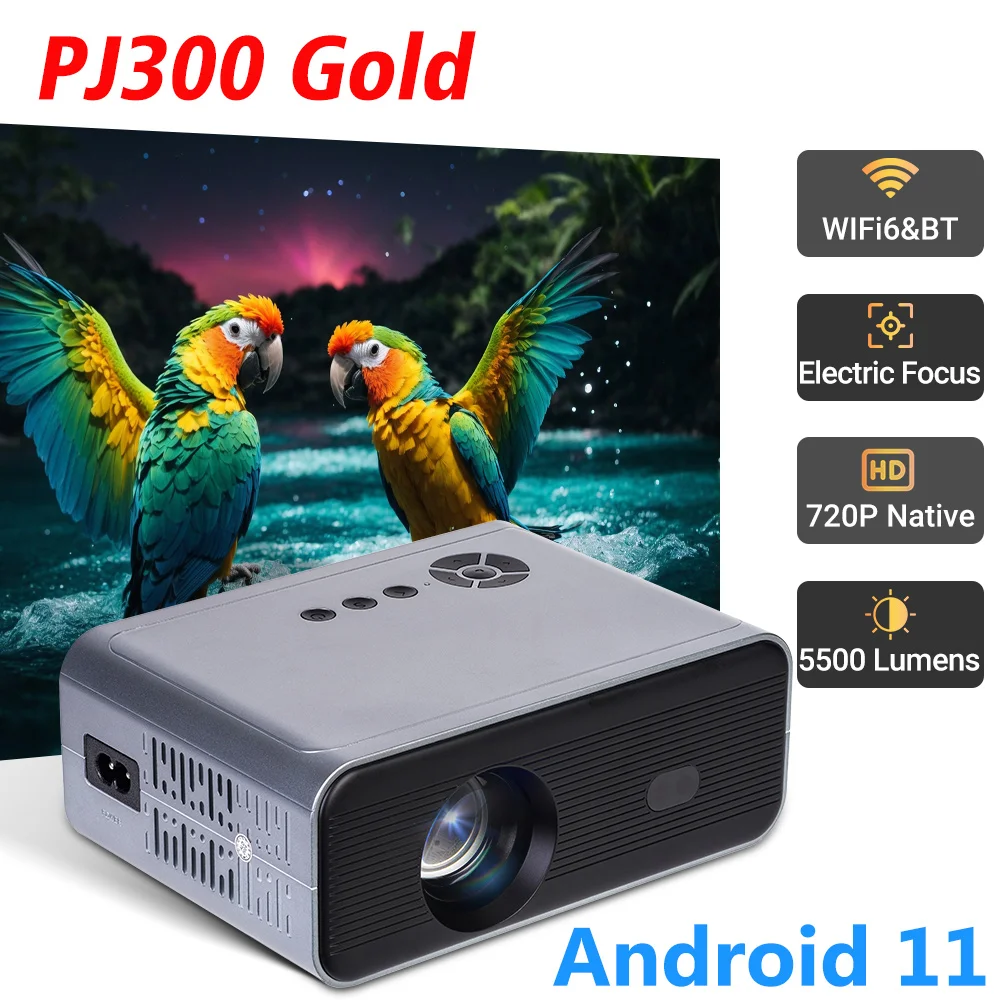 

VONTAR PJ300 Gold Projector Native 720P Full HD Android 11 Mini Projector 200 ANSI Wifi6 BT5.2 with Max 130'' LCD Projector