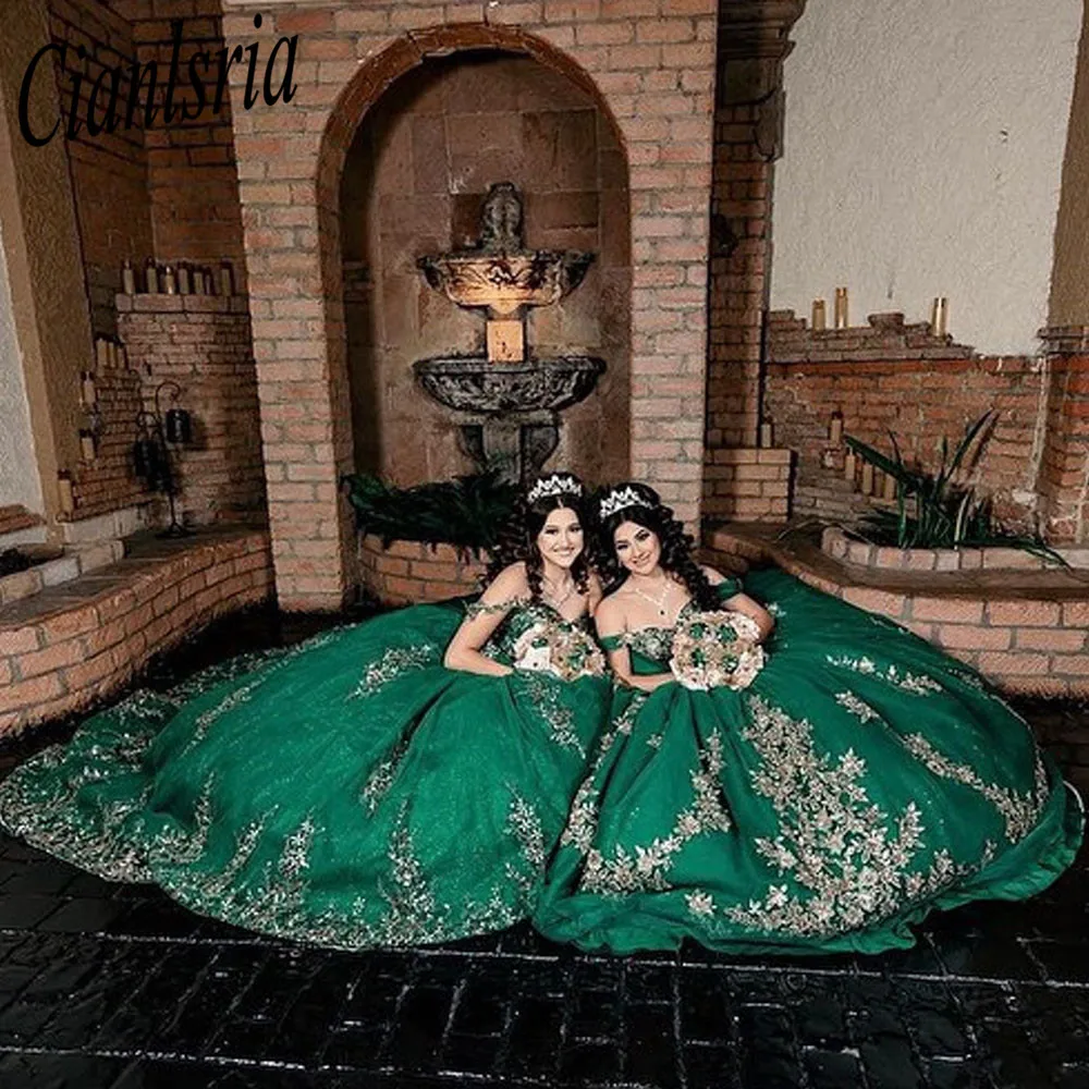 Gaun bola hijau gaun Quinceanera gaun manik-manik Sayang 3D pesta dansa ulang tahun bunga Vestidos De Quinceanera