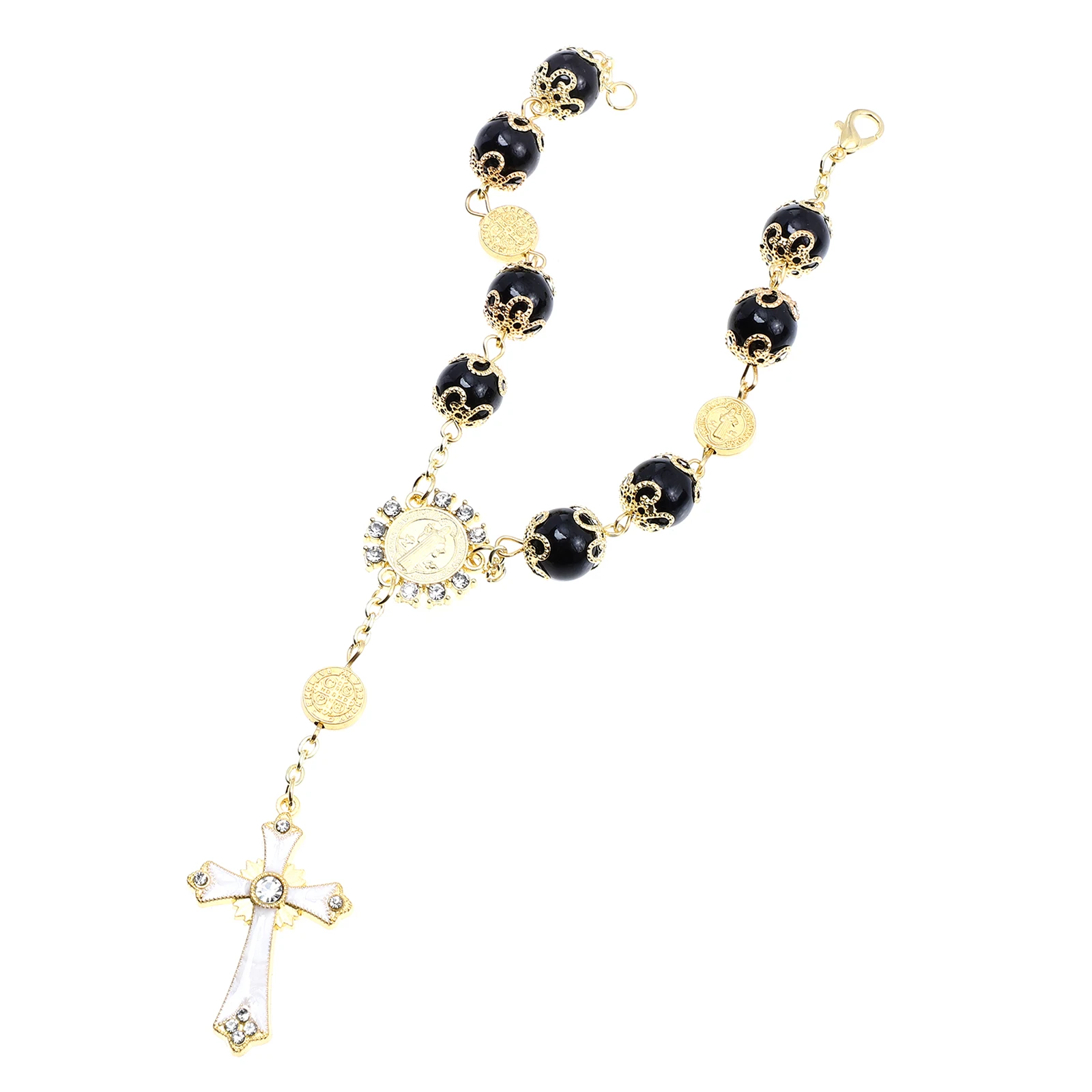 

Glass Pearl Cross Bracelet Religious Jewelry Charm Wrist Chain Gift for Men Women Catholic Rosary Alloy Accessories