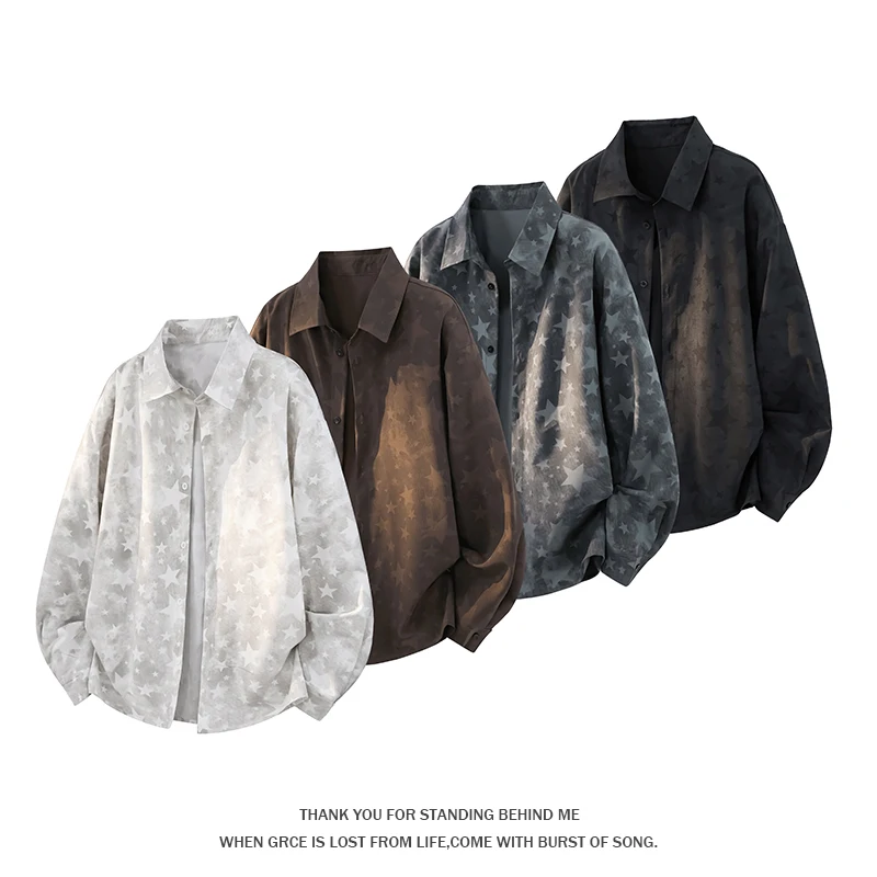 2026 Autumn New Style American Retro Star Dyeing Large-Sized Trendy Casual Loose-Fitting Shirt