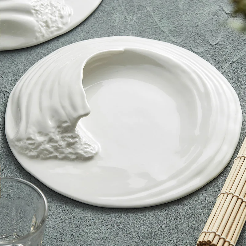 

Wave-like Artistic Fusion Tableware Ceramic Western-style Flat Plates Kitchen Irregular-shaped Hotel-like High-end Cold Plate