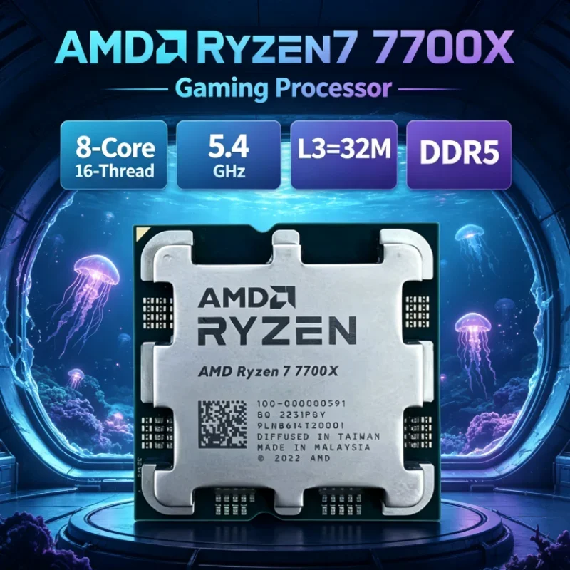 AMD Ryzen 7 7700X Gaming Processor UP to 5.4GHz 5nm 8-Core 16-Thread 32MB L3 Desktop Processor Socket AM5 DDR5 Unlocked