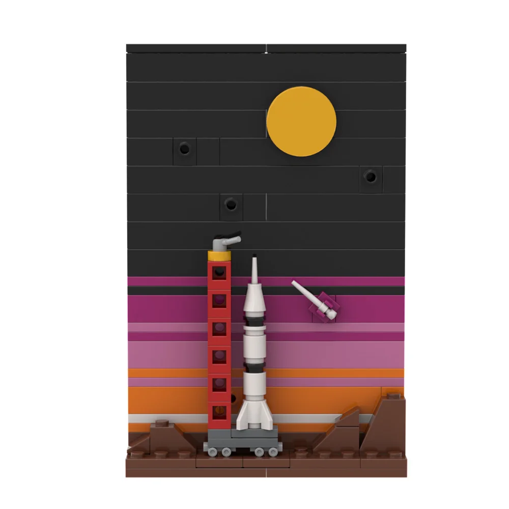 MOC Space Story Postcard Model Building Blocks Exploring the Moon Rocket Travel Spaceship Assembled Brick Toy Kid Gift