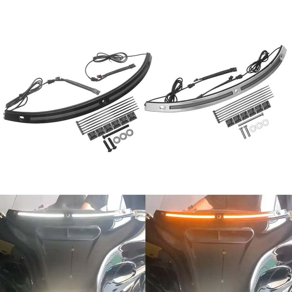 

Windshield Trim With Led Signal Light For Harley Touring Street Glide Road Glide Electra Glide Tri Glide 2014-2025 Black/Chrome