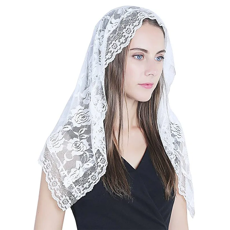 Kirchen schleier Mantilla Latin Massen schleier elegante florale Spitze Kopf bedeckung für Frauen katholische Schleier Kapellen Hochzeit Braut schleier