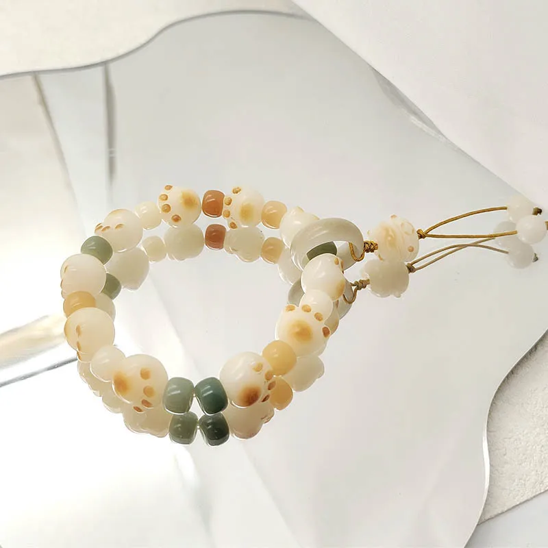 

Милый браслет из бисера с кошачьей лапой, мягкий и нежный на пальцах, декоративный браслет из белого нефрита с семенами Бодхи