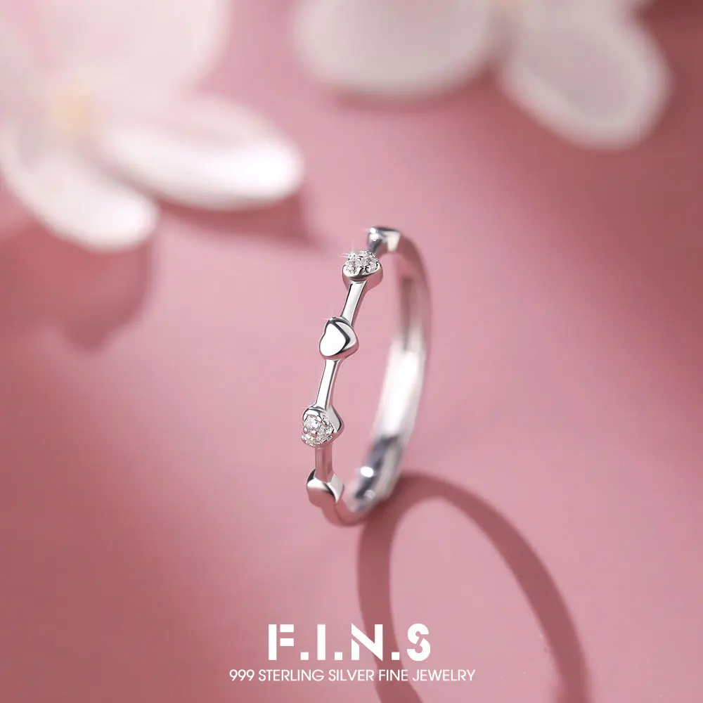 

Кольцо F.I.N.S S999 из стерлингового серебра с милым сердечком для женщин, минималистичное, с цирконом, гладкое, в форме сердца, тонкое, открытое, изысканные ювелирные украшения, подарки