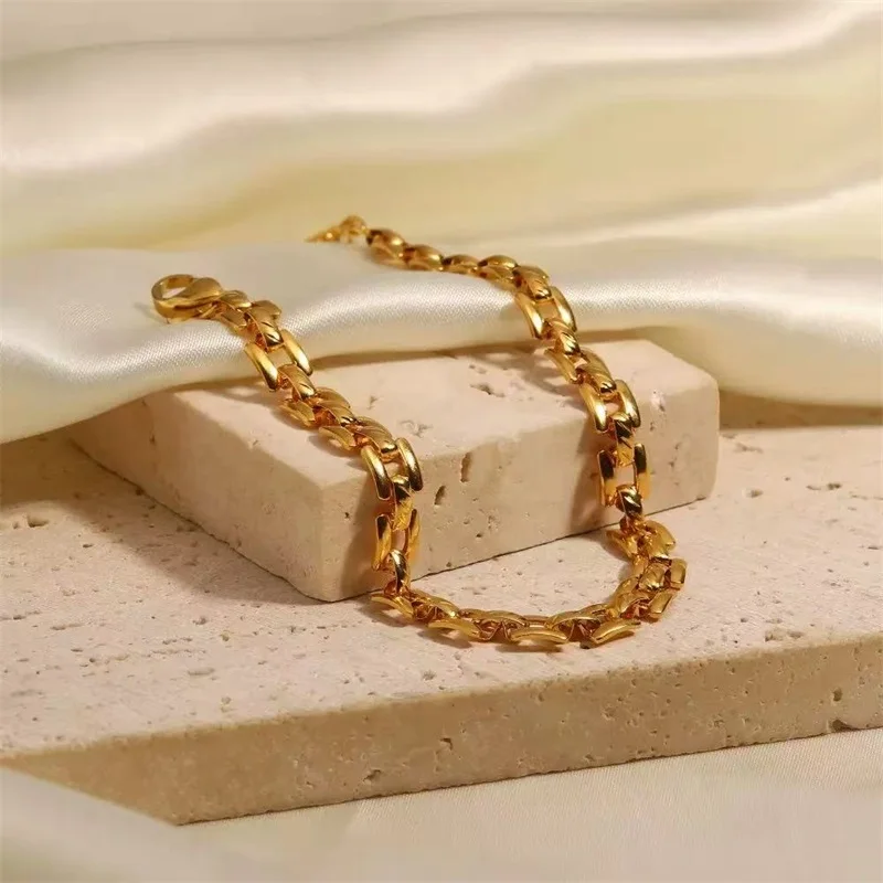 EILIECK 316L Edelstahl Metall Goldfarben Geometrische Ketten-Halskette Armbänder Set für Frauen Trendiger Wasserdichter Schmuck Geschenk – Detail 12