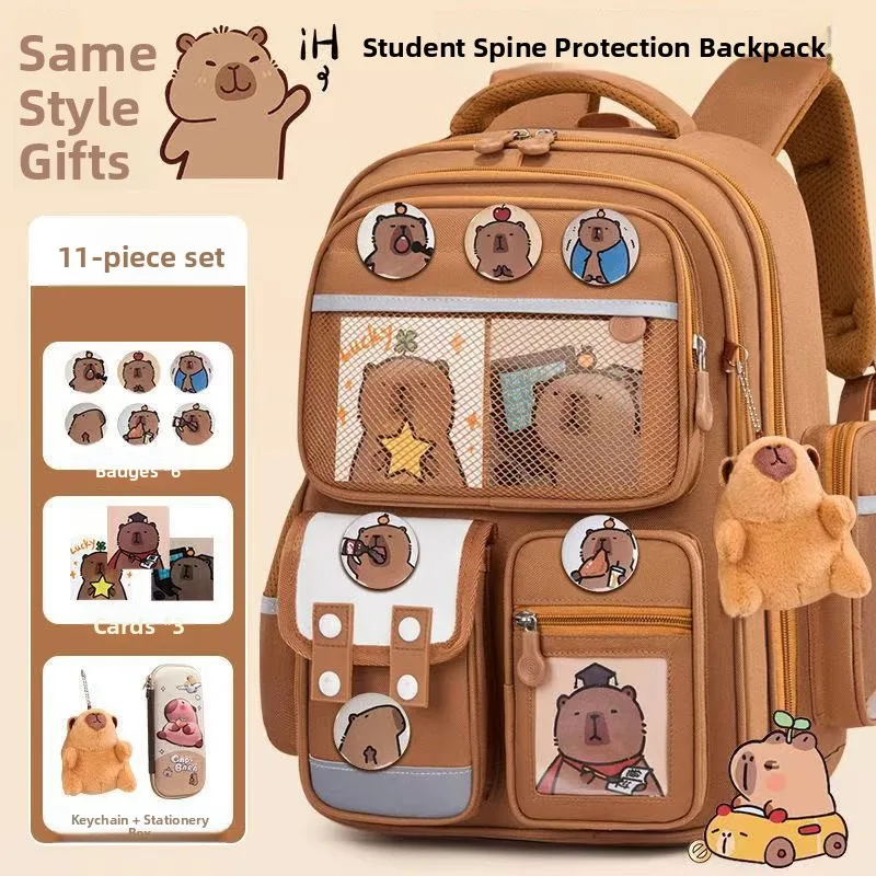 

Large Capaci Children's School Bag Primary School Students ade One to Six Load Reduction Cavy Boys Bapa Cartoon Pattern