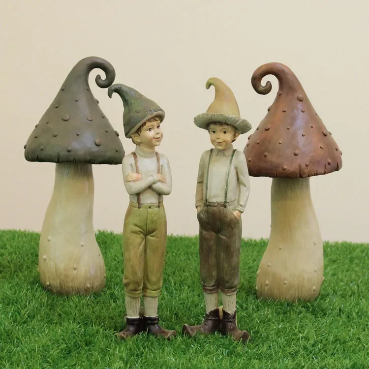 Forest Elf Mushroom Boy Resin Decoration Fairy Garden Miniature Figurines Craft Home Decoration Accessories for Living Room