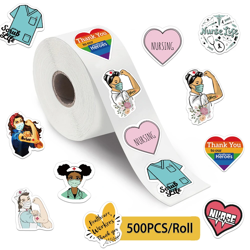 

500PCS Creative Nurse Graffiti Roll Sticker Phone Case Skateboard Notebook Water Cup Guitar Storage Box Decorative Stickers