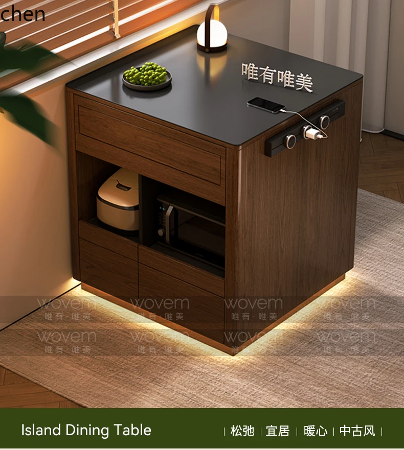 HT Island Cabinet Movable Open Kitchen Rock Plate Dining Table Integrated Cabinet Ready to ship and purchase with peace of mind