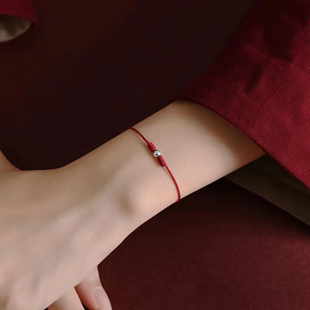 Handmade Silver Color Bead Red String Bracelet for Women Men Protection Bracelet Adjustable  for Lovers Friends Couple Bracelet