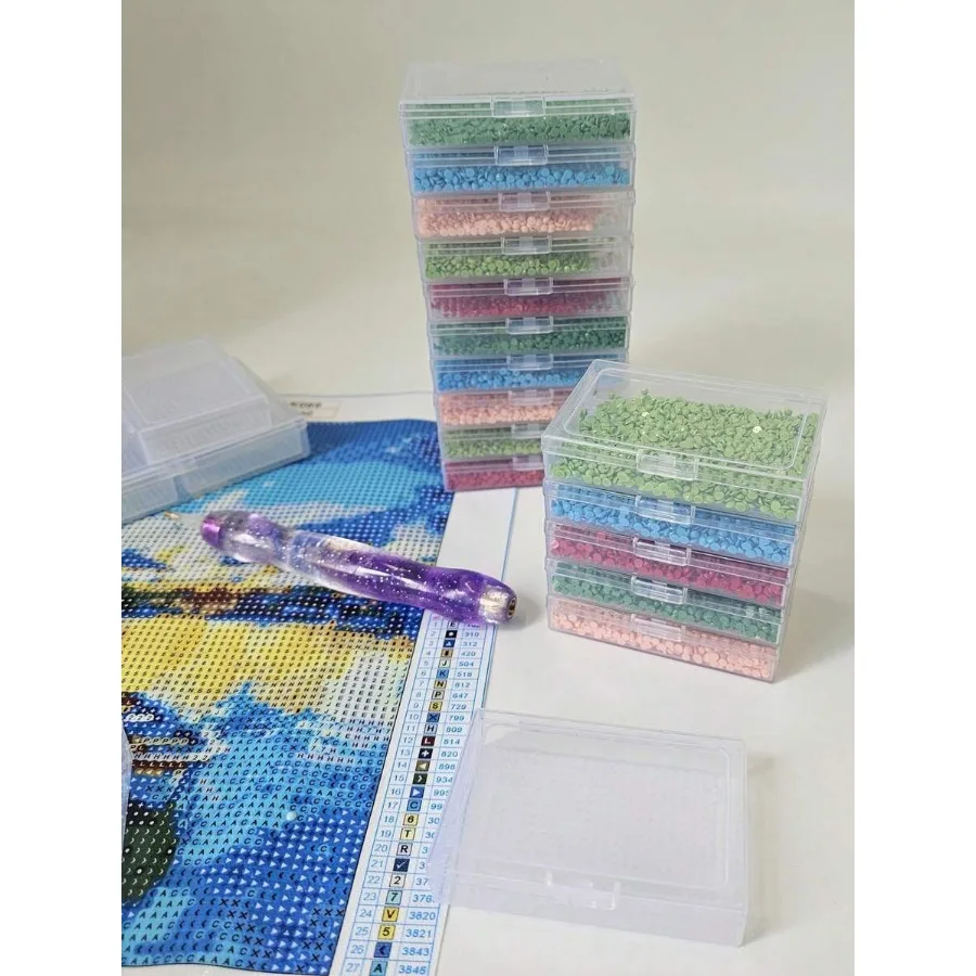 

New Transparent Diamond Art Storage Container With Cover - 2-In-1 Tray For Diamond Painting And Bead Storage For Better Organiz