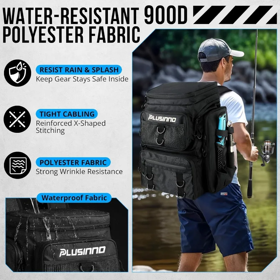 حقيبة ظهر كبيرة لصيد الأسماك مقاومة للماء سعة 42 لترًا مع حامل قضيب مدمج وصندوق أدوات للتخزين والتنظيم الفعال #2
