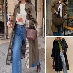 Women Solid Single Breasted Lapel Windbreaker Long Sleeve Plaid Lining Trench Coat New Autumn Chic High Street Overcoat
