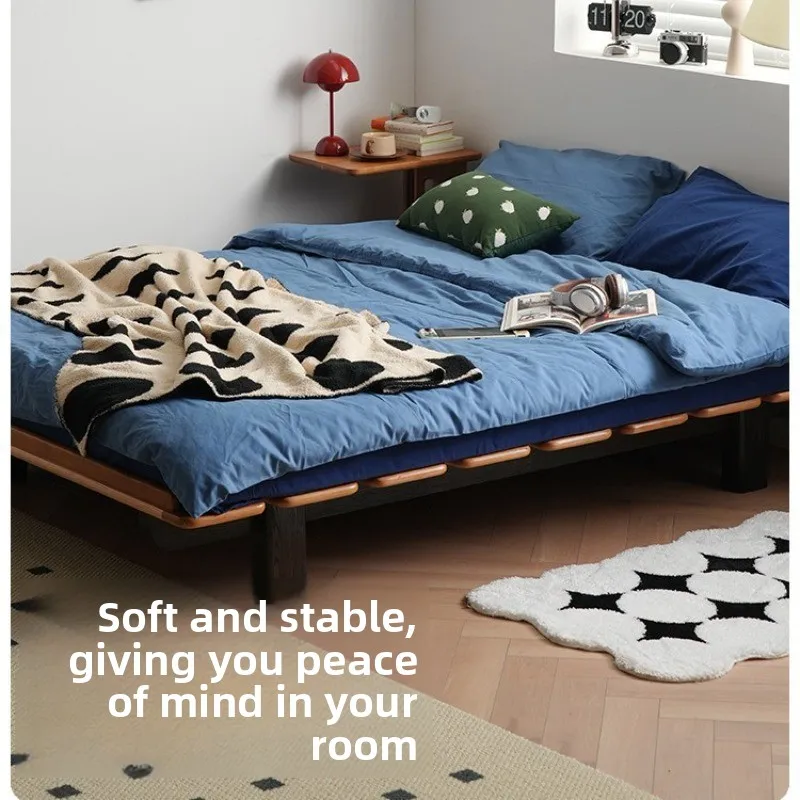 Nordic solid wood bed frame, tatami 1.5 meters bed, floor solid wood bed