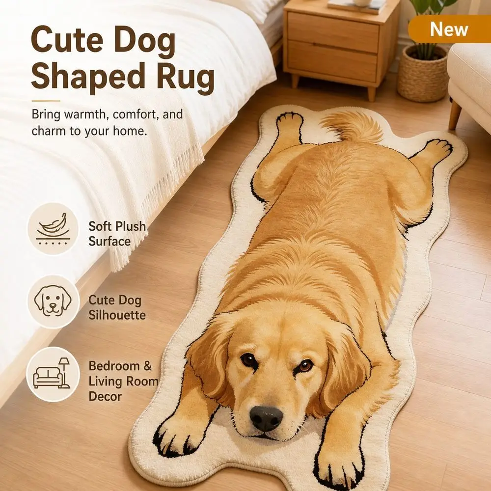 Special-shaped Puppy Print Rug Decorative Carpet Soft Dog Shaped Rug Dog Shape Puppy Print Animal Floor Mat Living Room Decor