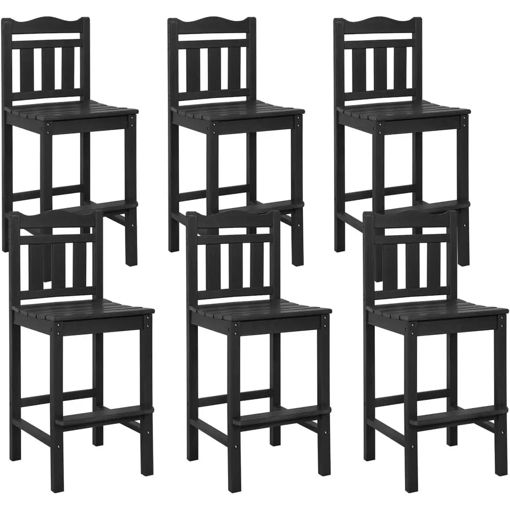 

Tall Adirondack Bar Chair Set o 6, HDPE Patio Stools with Backrest, 27.5 Inch Seat Height Tall Bistro Dining Counter Stool, All-