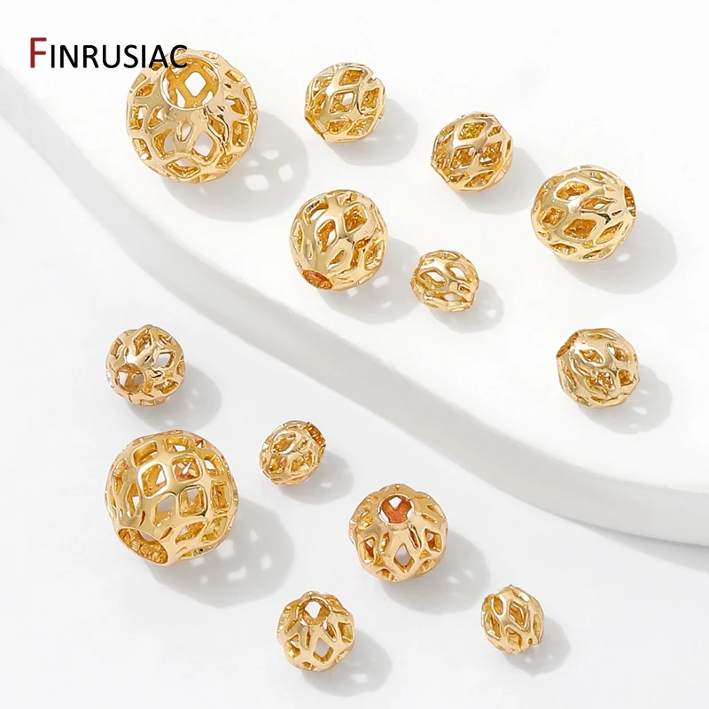 4/5/6/8mm 14K Gold Plated Hollow Round Spacer Beads,Brass Separators Beads For DIY Bracelet Making,Supplies For Jewelry
