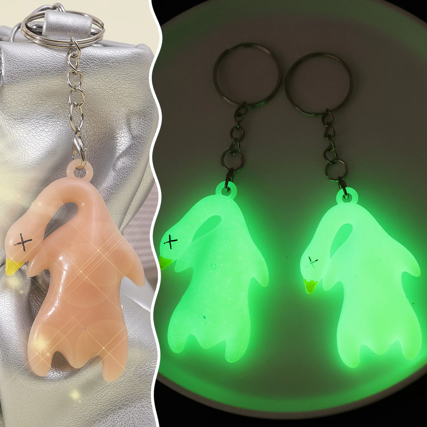 Luminous Funny Goose Keychains UV and Temperature Color Changing Roast Duck Rope Keyring Backpack Pendant Bag Key Chain Gift