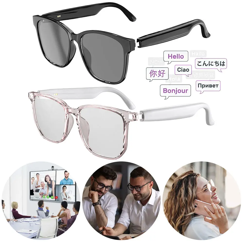 Lunettes AI avec appareil photo, écouteurs avec traduction vocale automatique, touches multifonctions, dispositif de Campanintelligent pour le sport