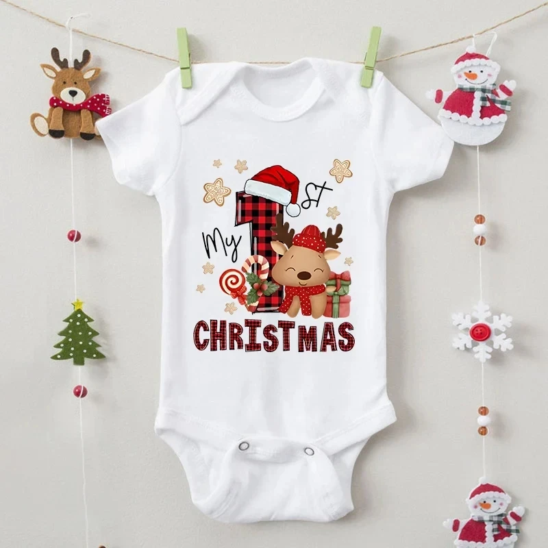 My First Christmas Print Baby Romper Newborn Short Sleeve Bodysuit Xmas Party Infant Outfit Boys Girls Holiday Clothes Jumpsuit