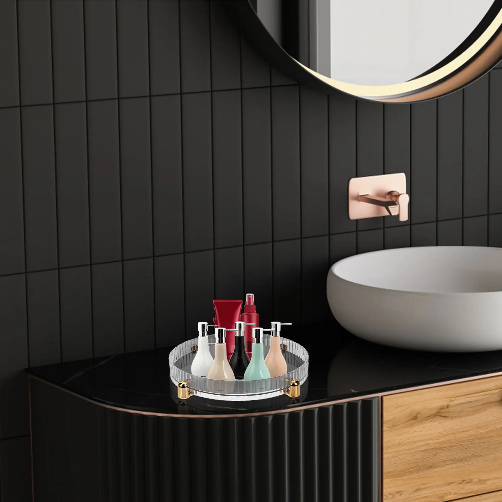 

Rotating Makeup Organizer Tray Round Turntable Storage for Cosmetics Perfumes Lotions Skin Compact Desktop