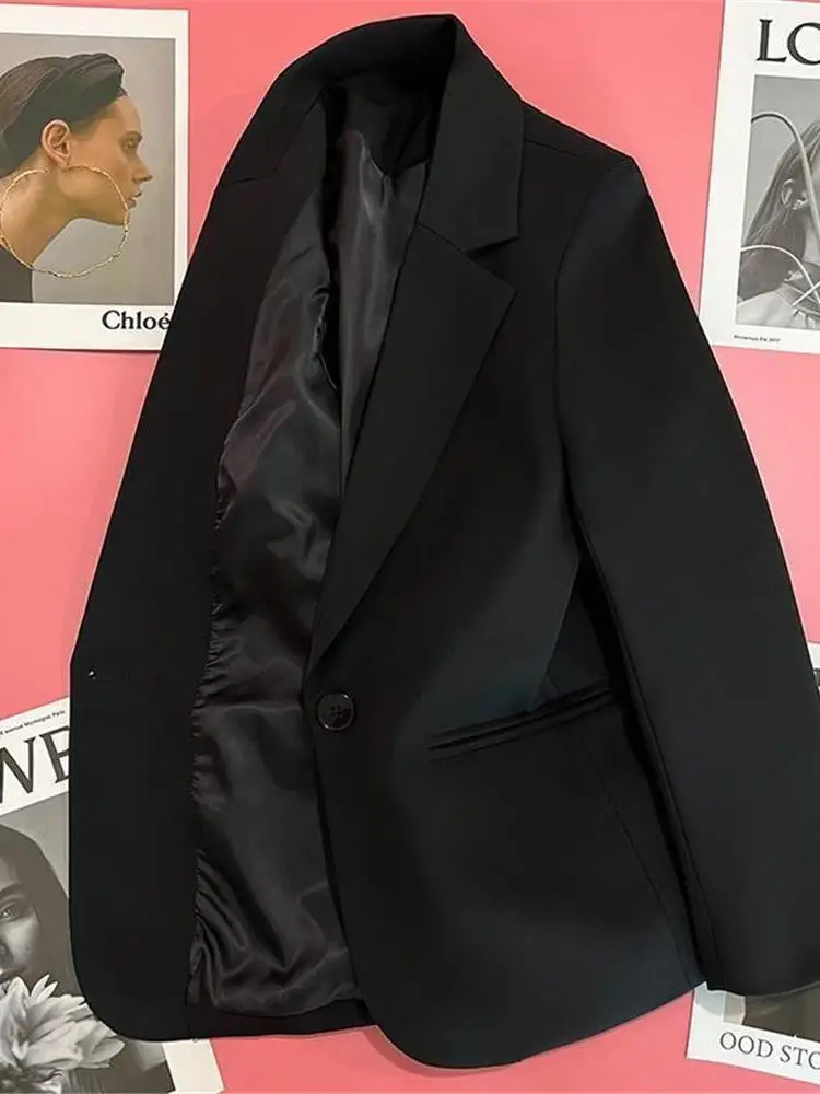 Spring Autumn 2024 Women's Straight Leg Suit Jaet Khaki Color Versatile Slimming Top Cleanfit Sle Long Sve ort Length