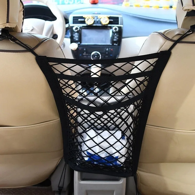 1Pc Black Three-Layer Car Storage Net Bag Stretchable Elastic Storage Bag Car Pet Protective Net