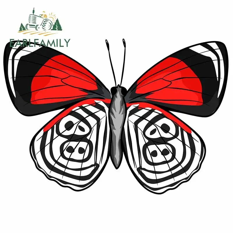 EARLFAMILY 13cm x 9.1cm Stretching Butterfly Car Stickers Wings with Red and Black Lines Decal Custom Refrigerator Car Styling