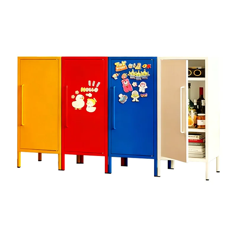 

Wrought iron single-door storage cabinet, cream wind living room, ultra-narrow crevice cabinet, dopamine bedroom