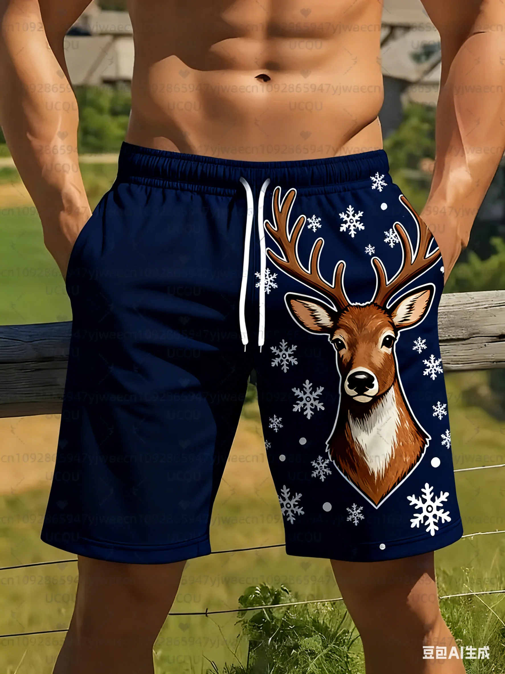 الرجال عيد الميلاد سروال سباحة قصير الأحمر والأبيض ندفة الثلج هولي مطبوعة سريعة الجافة بحر عطلة الصيف عطلة هاواي الرجال السراويل