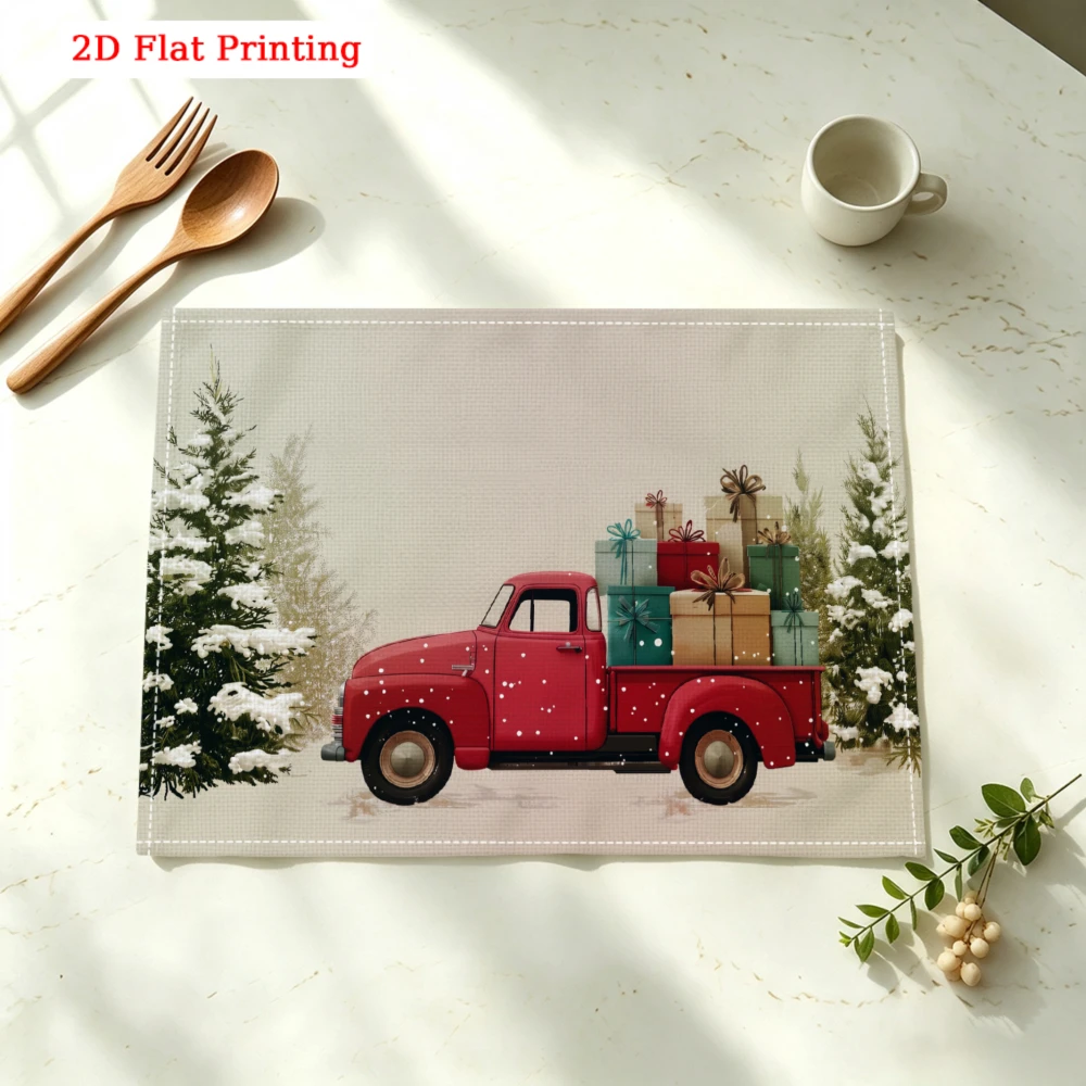 Red Truck With Gift Boxes Kitchen Placemat Coaster Linen Pad Dish Coffee Cup Table Mat 30x40cm Home Decor