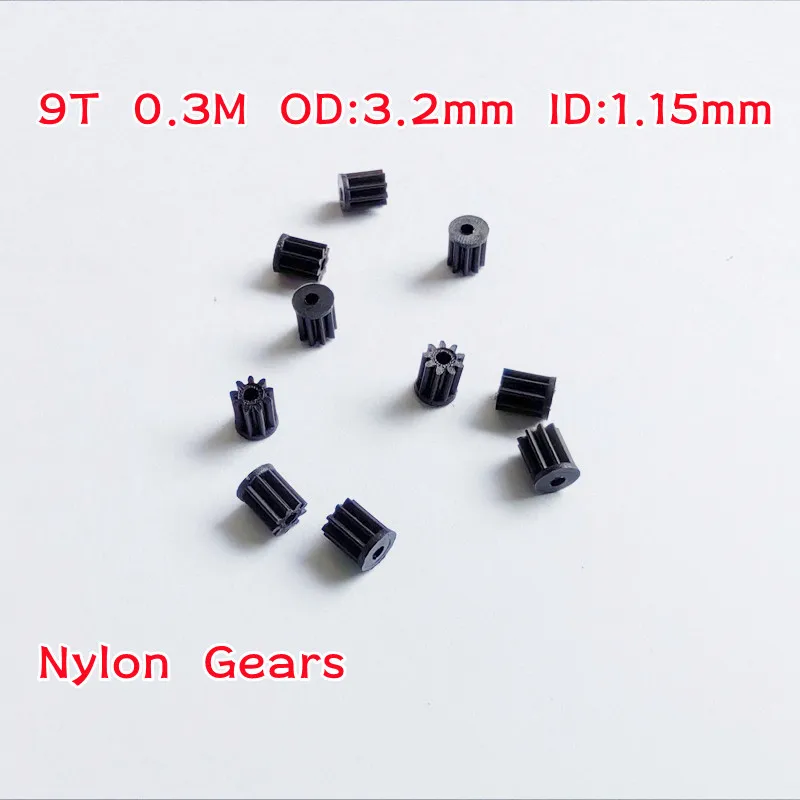 10pcs/bag Nylon Motor Small Gears Motor Pinion 1.15mm Hole 0.3M 9T 9 Teeth R/C Spare Parts R/C Heliopter Toys Drone Quadcopter