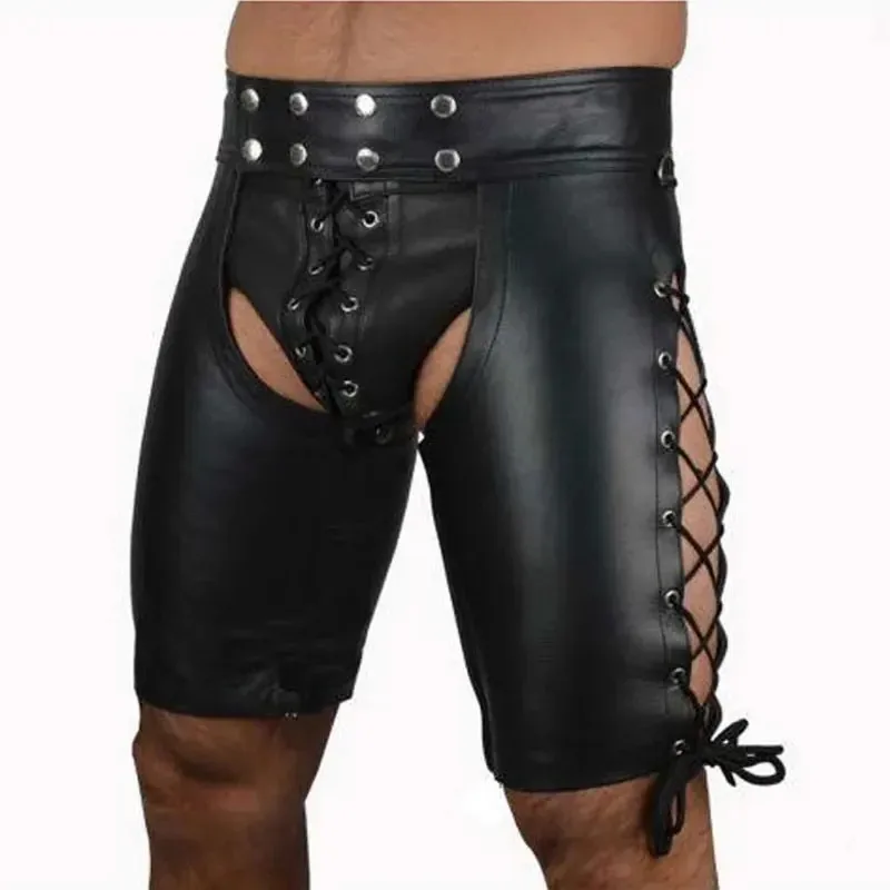 qq28LQMens مثير ضيق اللاتكس PVC عبودية القوطية الرجال الأسود بولي Leather السراويل الجلدية تيدي الوثن ازياء كلوبوير فاسق زي