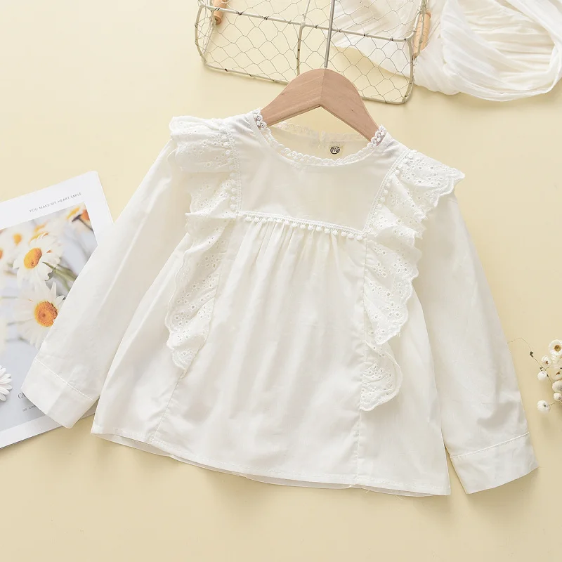 

Children's Long Sleeve Shirt New Autumn Style Girls' Fashionable Ruffled Shirt Solid Color Blouse Top Children's Clothing