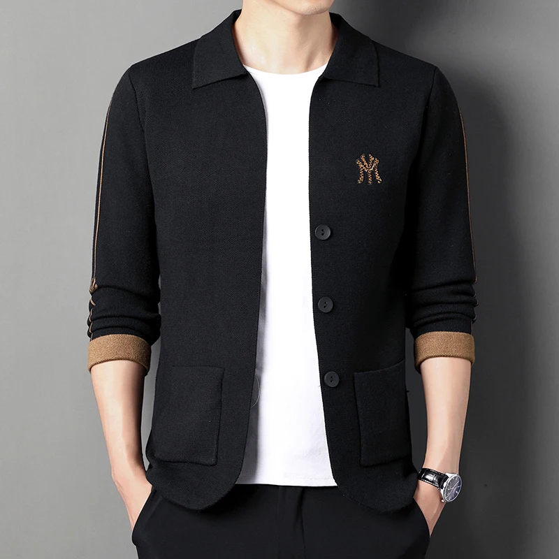 

Luxury Brand Men's Embroidered Lapel Sweater Jacket Autumn New Fashion Business Thick Anti Pilling Knit Cardigan Coat Men's Wear