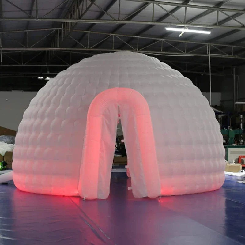 Tenda a cupola igloo gonfiabile portatile da esterno con luce a LED e ventilatore tendone igloo da 16,5 piedi per campeggio di nozze per feste