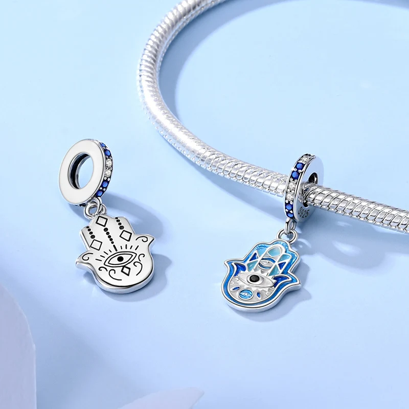 Original 925 Sterling Silver Charm Beads Devil's Eye Palm Guardian Eye Pendant Charms for Women Fine DIY Jewelry image 5