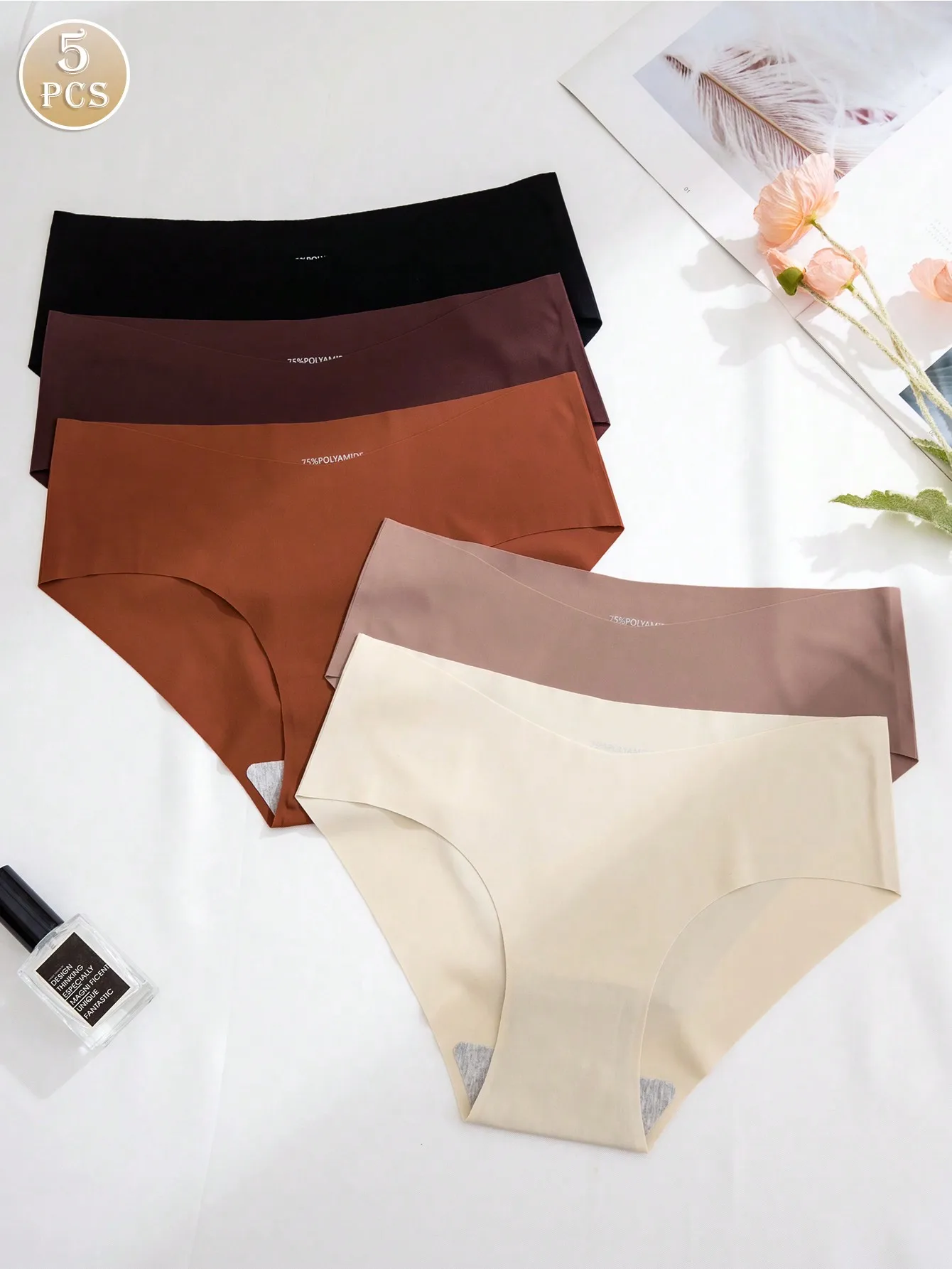5Pcs Seamless Ice Silk Women Bikini Panties One Piece Invisible No Trace Mid Rise High Elastic Breathable Soft Briefs Pure Cotto