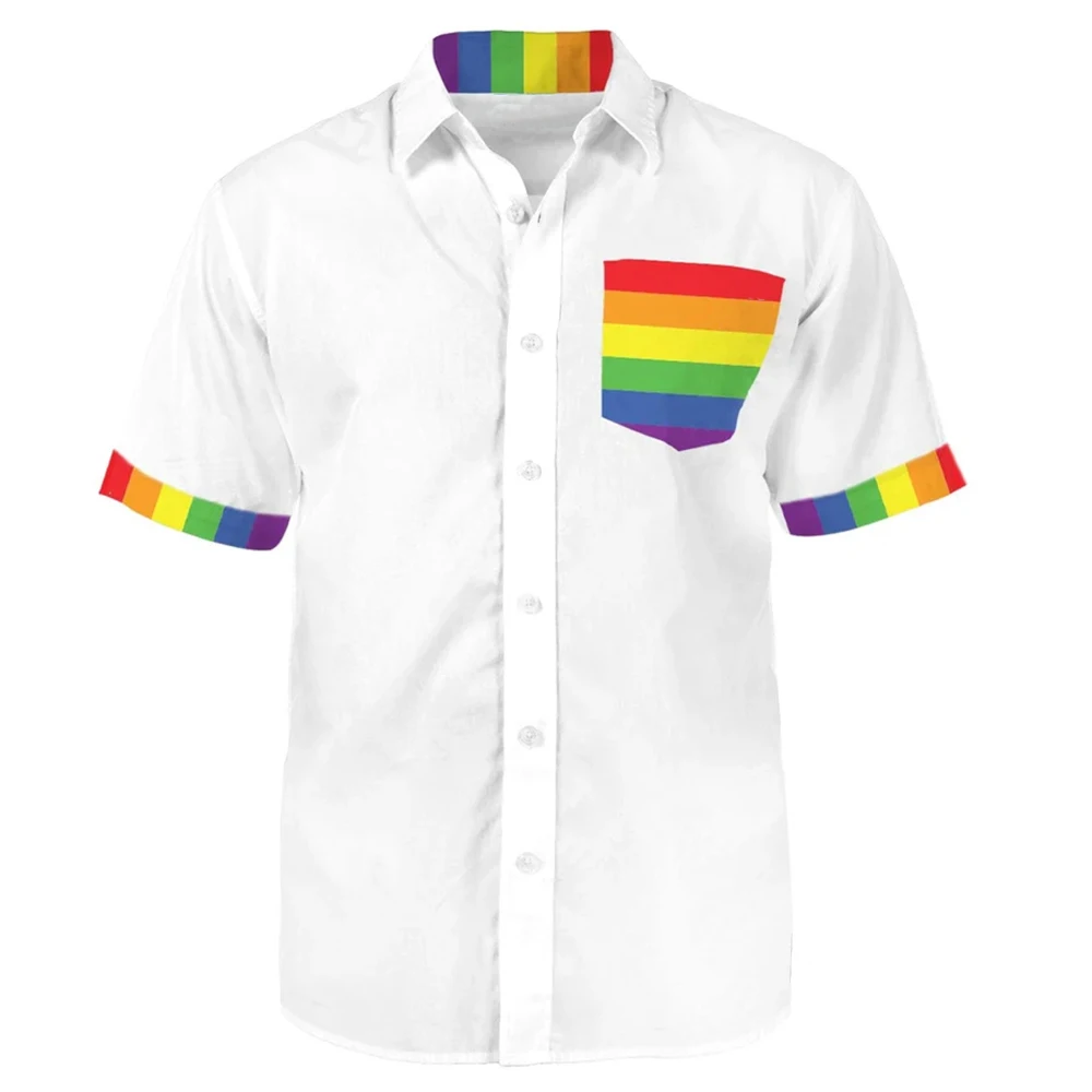 

Pocket O' Pride Button Down Shirt Rainbow Graphic 3D Printing Clothing Loose Casual Fashion Hawaiian Style Shirts Men Women Tops