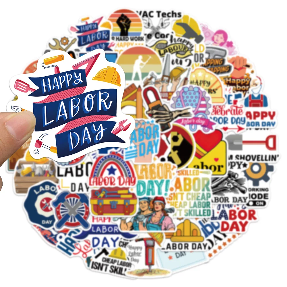 50PCS Fun Cartoon Labor Day Graffiti Stickers Notebook Water Bottle Luggage Notebook Phone Waterproof Decorative Stickers