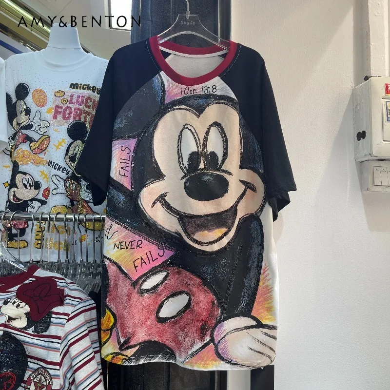 

Summer New Arrivals Heavy Industry Printing Cartoon Loose Short Sleeves T-shirt Oversized Top Ladies Pullover Shirt Y2k Clothes